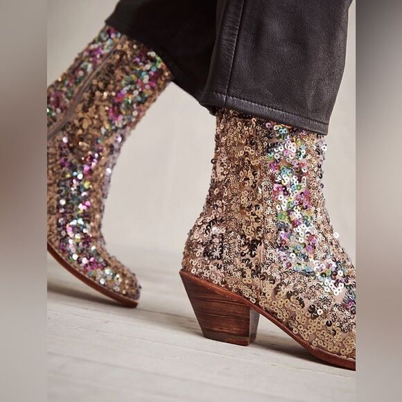 NEW MOMO NewYork ASTERIA SEQUIN ANKLE BOOTS X FREE PEOPLE - Picture 3 of 9